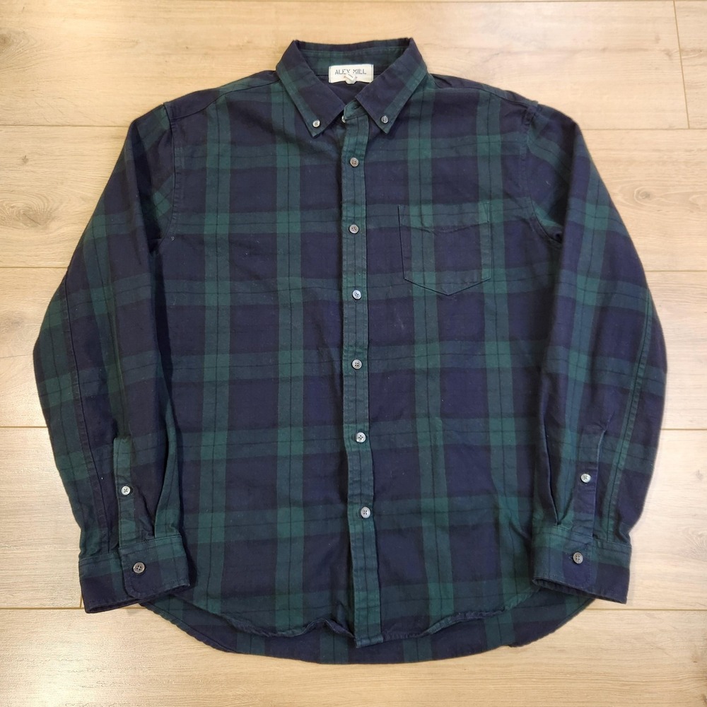 Alex Mill Shirt Mens Large Blue Green Plaid Long Sleeve Flannel Button Up Casual